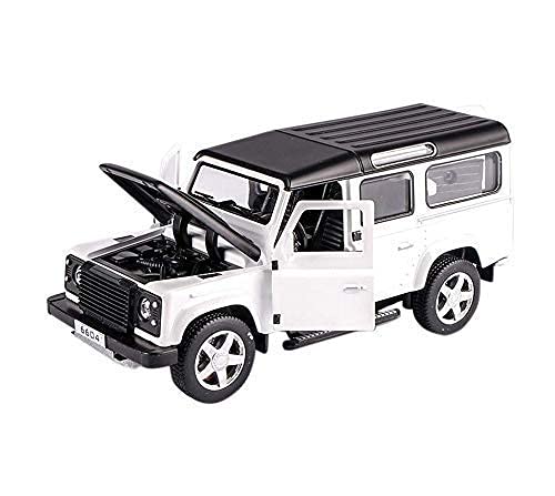 Model of a white Land Rover Defender with open doors on a white background