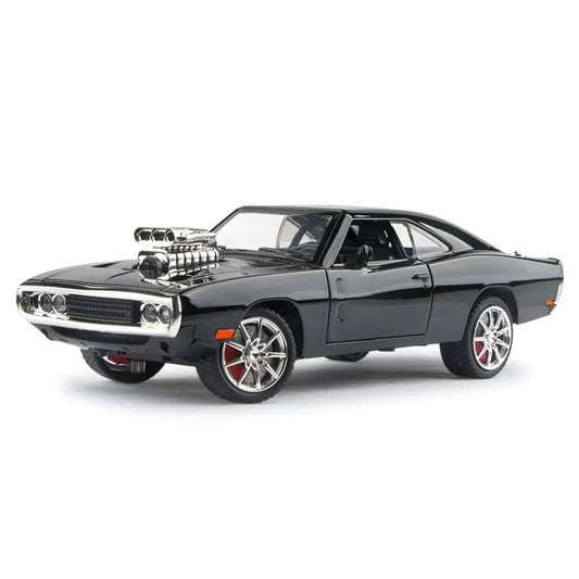 Black muscle car model on a white background