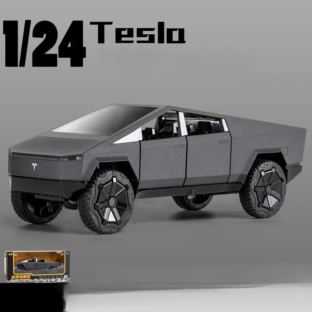 Model of a Tesla Cybertruck on a gray background with '1/24 Tesla' text.