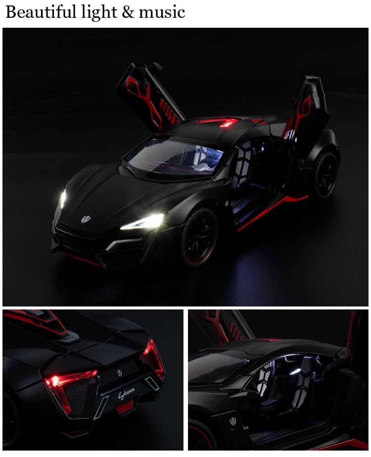 1:24 Scale Lamborgini SIAN Exclusive Alloy Metal Pull Back Die-cast Car Model with Sound Light Mini Auto Toy for Kids Metal Model Toy Car with Sound and Light (Multicolor)