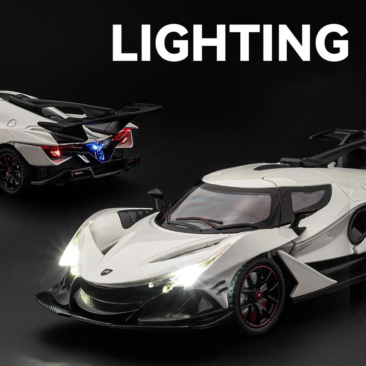 1:24 Scale Exclusive Alloy Metal Pull Back Die-cast Car Model with Sound Light Mini Auto Toy for Kids Metal Model Toy Car with Sound and Light (1.24 Apollo IE-White)