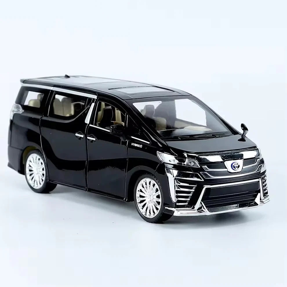 Black toy van on a light gray background